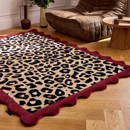 Tapis en laine léopard rouge 200x290 cm – tissé main - Sauvage