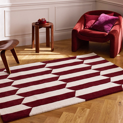 Tapis en laine motif géométrique rouge 160x230 cm– tissé main - Burgundy Stripes