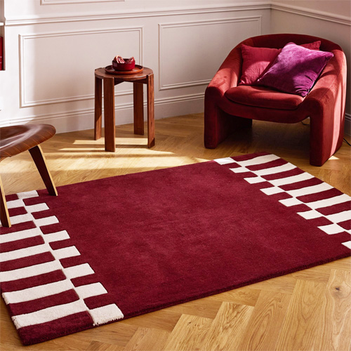 Tapis en laine motif géométrique rouge 133x190 cm– tissé main - Burgundy Rhythm