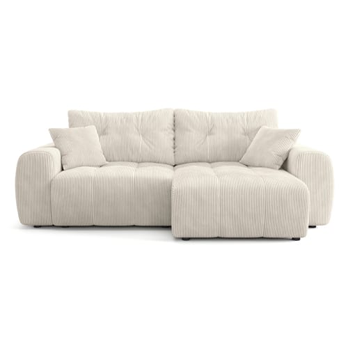 Canapé d'angle réversible convertible 4 places en velours côtelé beige - Alba