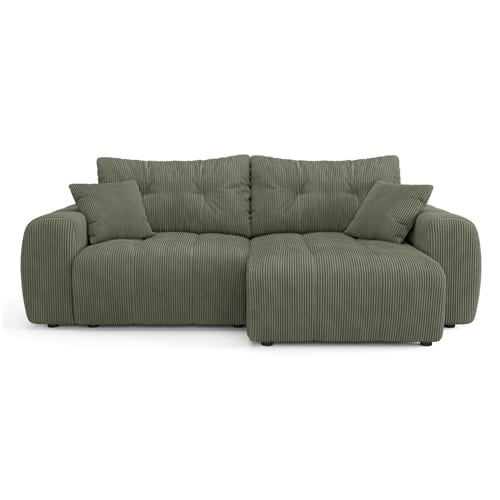 Canapé d'angle réversible convertible 4 places en velours côtelé vert kaki - Alba