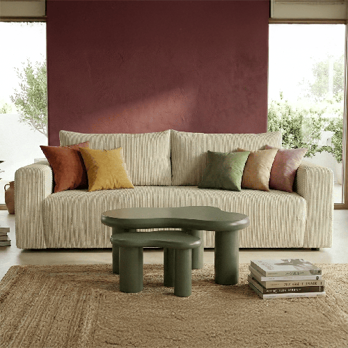 Canapé convertible 3 places en velours côtelé beige - Fjord