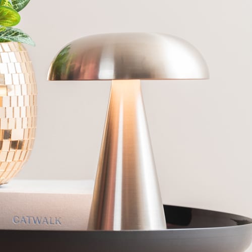 Lampe de table champignon LED en métal chrome - Rachel