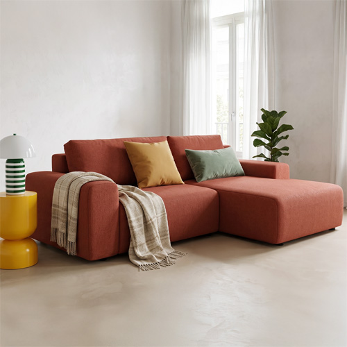 Canapé d'angle réversible convertible 5 places en tissu chenille terracotta - Luno