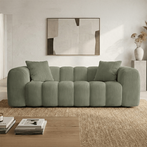 Canapé droit 3 places en velours côtelé vert kaki - Nuvola