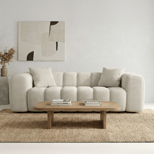 Canapé droit 3 places en tissu chenille beige - Nuvola