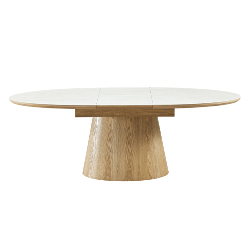 Table à manger extensible en chêne clair et céramique effet Travertin 6 à 8 personnes 170/220 cm - Ora