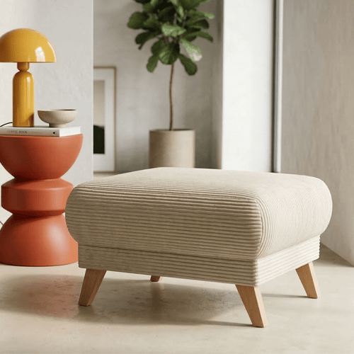 Pouf en velours côtelé beige - Laria