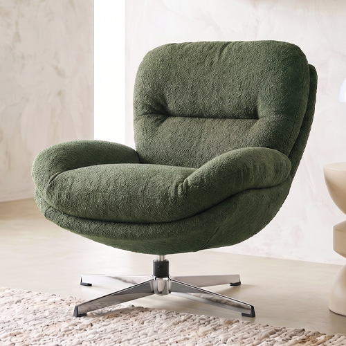 Fauteuil pivotant en tissu bouclé vert kaki et piètement chromé - Oli