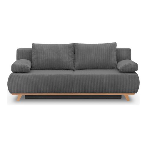 Canapé convertible 3 places avec coffre de rangement en velours côtelé gris anthracite - Laria