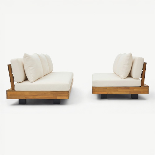 Salon de jardin 5 places en bois FSC - Canapé 2 pl. et Canapé 3 pl. - beige - Capri