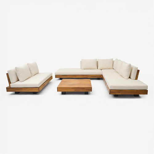 Salon de jardin 7 places en bois FSC - Canapé 5 pl. , Canapé 2 pl. et table basse - beige - Capri