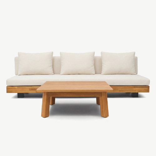 Salon de jardin 3 places en bois FSC - Canapé 3 pl. et table basse - beige - Capri