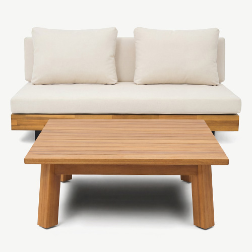 Salon de jardin 2 places en bois FSC- Canapé 2 pl. et table basse - beige - Capri