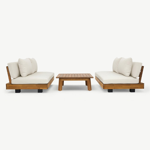 Salon de jardin 4 places en bois FSC - 2 Canapés 2 pl. et table basse - beige - Capri