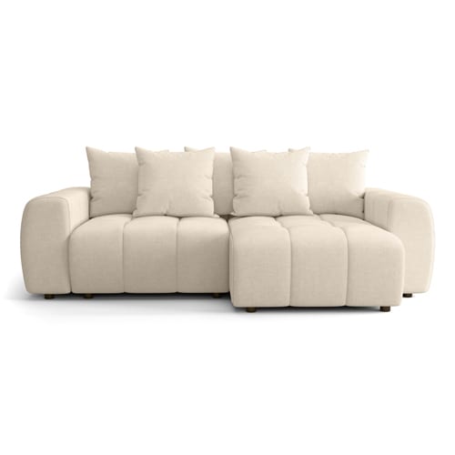Canapé d'angle convertible réversible 4 places avec coffre de rangement en tissu chenille beige - Rivoli