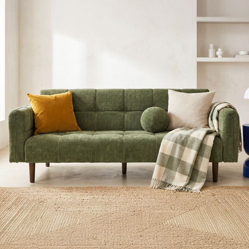 Canapé convertible 3 places en tissu chenille vert olive - Pavia