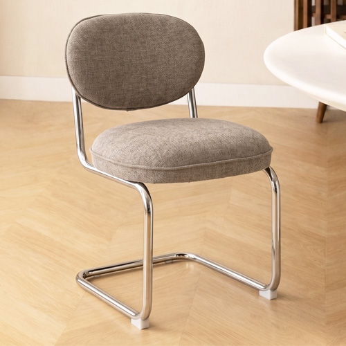 Lot de 2 chaises de salle à manger en tissu chenille taupe, piètement chromé - Lou