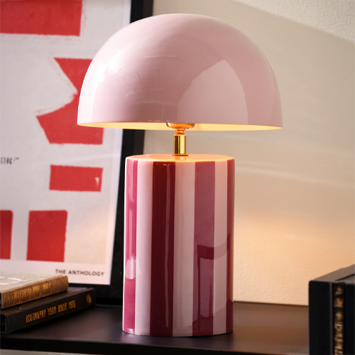Lampe à poser champignon rayée rose foncé - Rayado