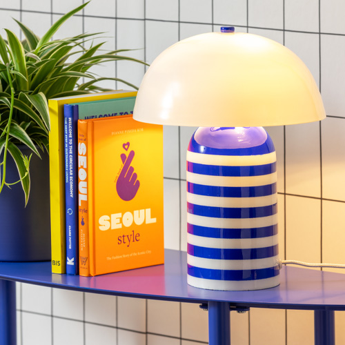 Lampe à poser champignon rayée bleu électrique - Rayado Retro