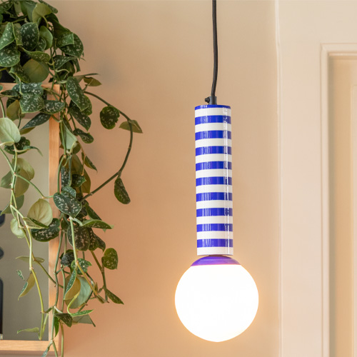 Suspension en métal rayée bleu - Rayado Retro