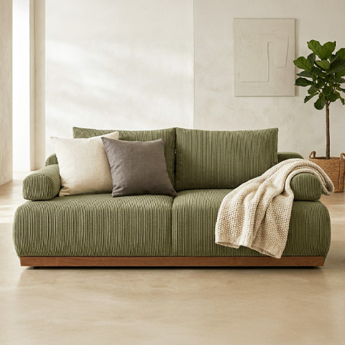 Canapé convertible 3 places avec coffre de rangement en velours côtelé vert kaki - ouverture rapide - Auteuil