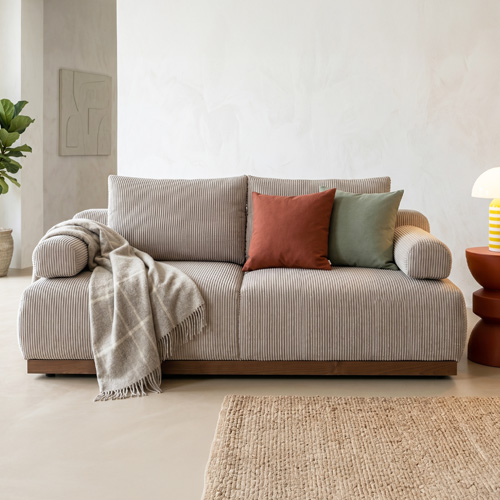 Canapé convertible 3 places avec coffre de rangement en velours côtelé taupe - ouverture rapide - Auteuil