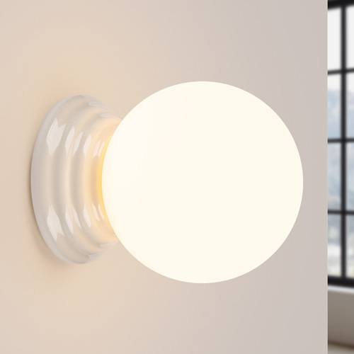 Applique murale en céramique blanche et globe en verre - Zori