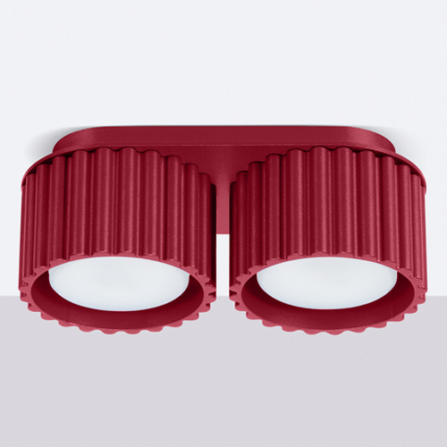 Plafonnier cannelé 2 lumières bordeaux - Aura
