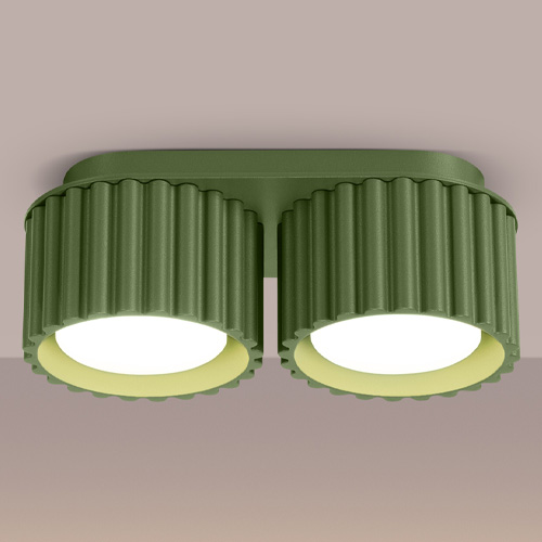 Plafonnier cannelé 2 lumières vert olive - Aura