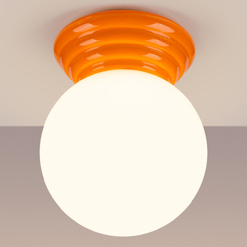 Plafonnier en céramique et globe en verre orange - Zori