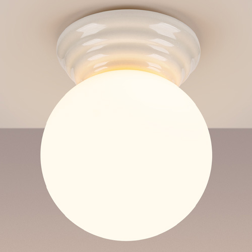 Plafonnier en céramique et globe en verre blanc - Zori