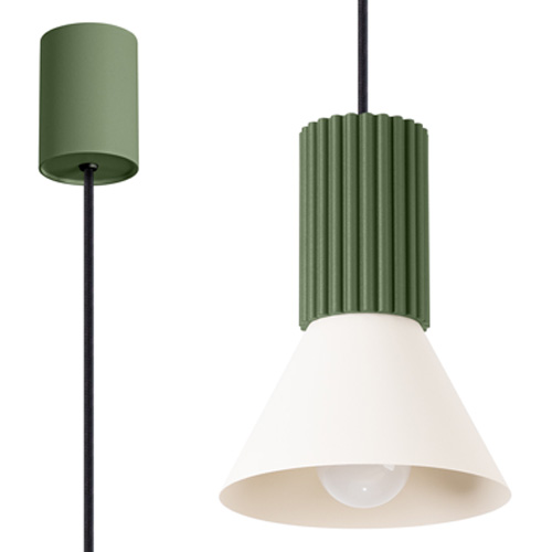 Suspension cannelée beige / vert olive - Estria