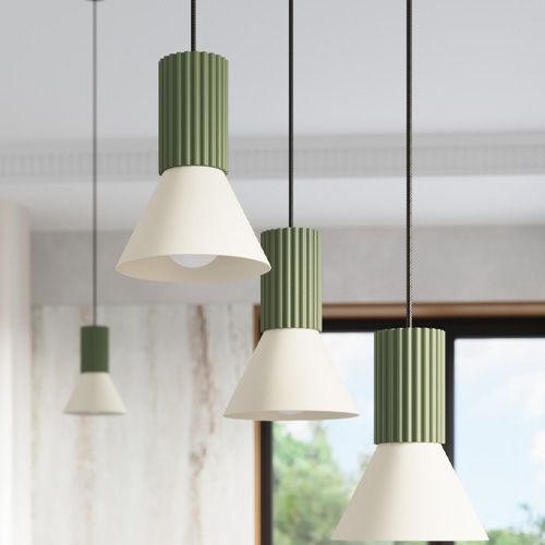 Suspension cannelée 3 lumières beige / vert olive - Estria