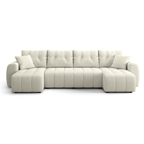 Canapé panoramique convertible 6 places en tissu chenille beige - Alba