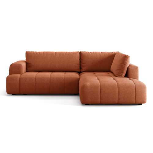 Canapé d'angle à droite convertible 4 places en tissu chenille terracotta - ouverture rapide - Brera