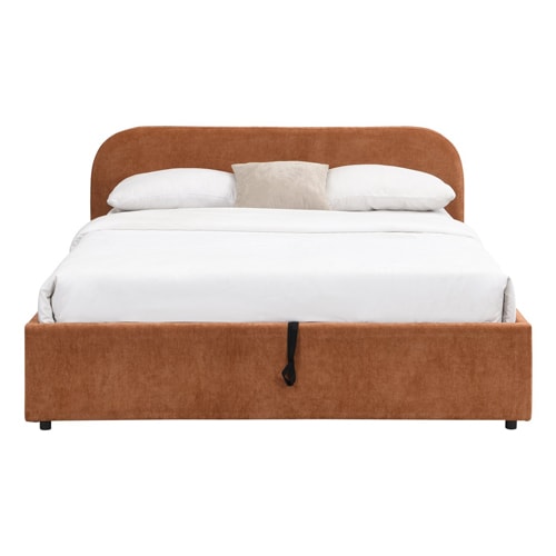 Lit coffre adulte 160x200 cm avec tête de lit en tissu chenille terracotta - Cassis