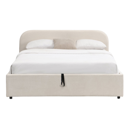 Lit coffre adulte 180x200 cm avec tête de lit en tissu chenille beige - Cassis