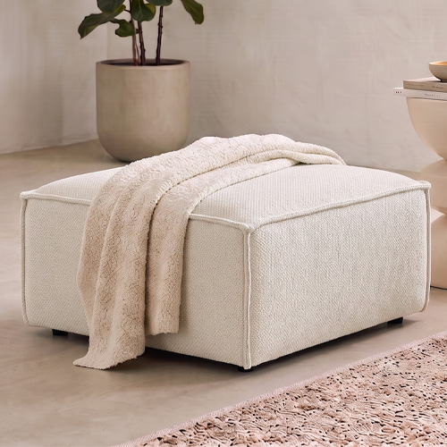 Pouf en tissu chenille beige - Livia