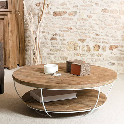 Gøran - Table basse coque blanche double plateau 100 x 100 cm