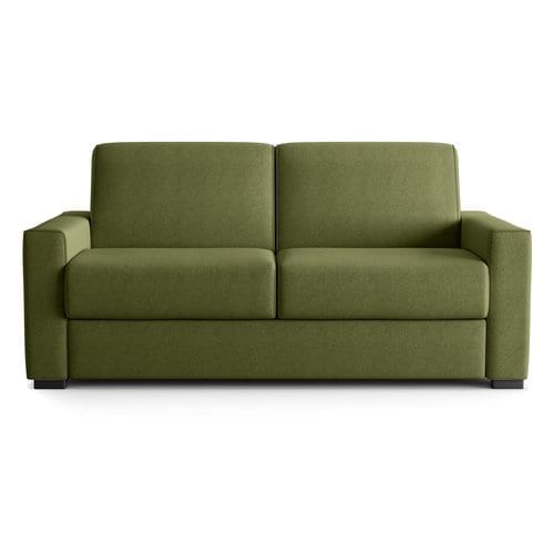 Canapé droit convertible 3 places en tissu chenille vert olive - ouverture express - Anzio