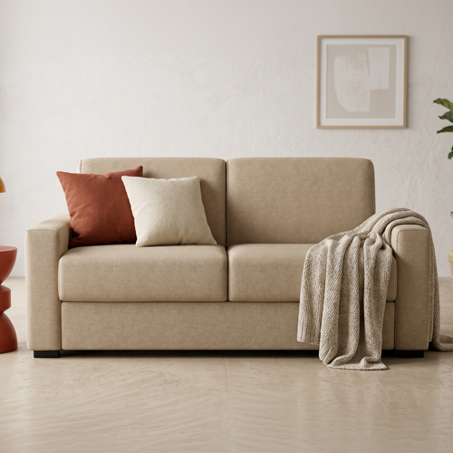 Canapé droit convertible 3 places en tissu chenille taupe - ouverture express - Anzio