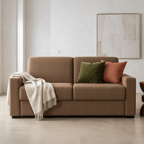 Canapé droit convertible 3 places en tissu chenille moka - ouverture express - Anzio
