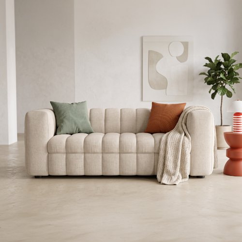 Canapé capitonné convertible 3 places en tissu chenille beige - ouverture express - Cester