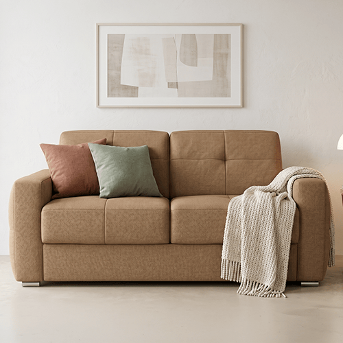 Canapé capitonné convertible 3 places en tissu chenille moka - ouverture express - Cassian