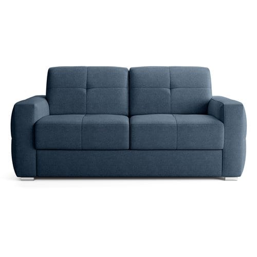 Canapé capitonné convertible 3 places en tissu chenille bleu foncé - ouverture express - Cassian