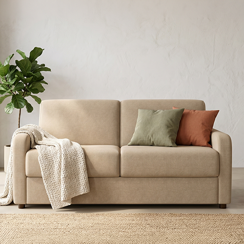 Canapé droit convertible 3 places en tissu chenille taupe - ouverture express - Lumio