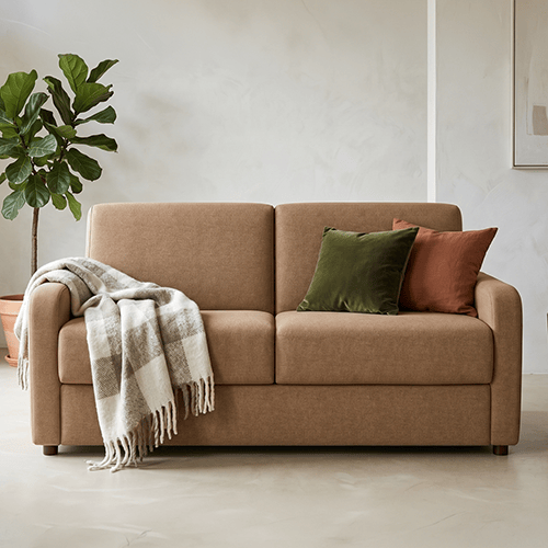 Canapé droit convertible 3 places en tissu chenille moka - ouverture express - Lumio