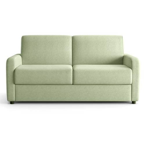 Canapé droit convertible 3 places en tissu chenille vert sauge - ouverture express - Lumio
