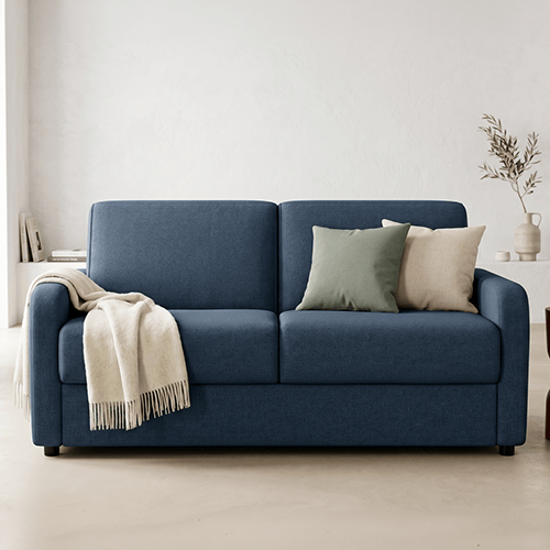Canapé droit convertible 3 places en tissu chenille bleu foncé - ouverture express - Lumio